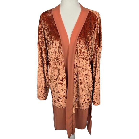 Urban Outfitters Crushed Velvet Coral Pink Kimono Cardigan Size M | L Boho Y2K - Picture 1 of 5